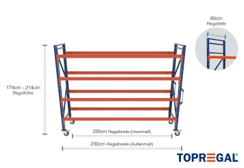 2,3 m rack individuel mobile IR2000 / hauteur 1.740  - 2.140 mm / profondeur 80 cm / 4 niveaux 