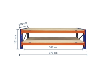 3,7 m table de base pour établi pour charges lourdes SLW1500 / profondeur 110 cm / hauteur 1,01 m / niveaux : 2 / platelage Bois 