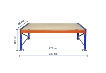 2,8 m table de base pour établi pour charges lourdes SLW1500 / profondeur 80 cm / hauteur 1,01 m / niveaux : 1 / platelage Bois 
