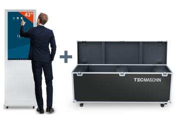 Mobilny cyfrowy totem DKST-LED43 z ekranem dotykowym wraz z walizką transportową, biały, 43 in wyświetlacz, Android 11, TecMaschin 
