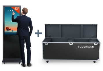 Mobilny cyfrowy totem DKST-LED43 z ekranem dotykowym wraz z walizką transportową, czarny, 43 in wyświetlacz, Android 13, TecMaschin 