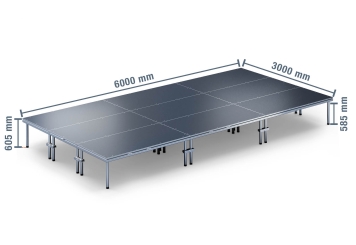 6 m x 3 m Scena mobilna EBM850/2, 605 mm wys., 9 moduły, 850 kg maks. obciążenie na moduł 