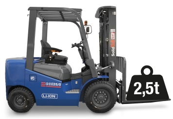 LI-ION Elektryczny wózek widłowy GSE25/5, wbudowaną ładowarką, udźwig 2.500 kg, SolidHub 