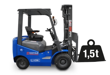 LI-ION Elektryczny wózek widłowy GSE15/5, wbudowaną ładowarką, udźwig 1.500 kg, SolidHub 