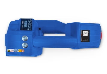 Kit de cerclage par accu Profi : chariot de déroulement, appareil de cerclage Profi avec accu de rechange, PET feuillard de cerclage, TecMaschin 