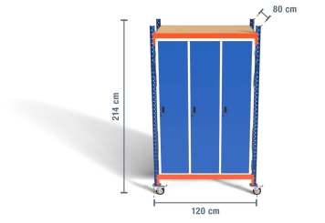 Casier mobile sur base d’étagère stockage 1.200 mm, hauteur 2.140 mm, profondeur 800 mm 