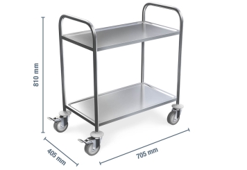 Petit chariot à plateaux, chariot de service en acier inoxydable, 2 niveaux, capacité de charge 100 kg 