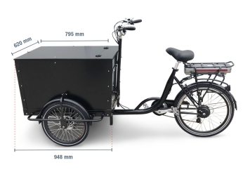 Vélo cargo électrique, 25 km/h, avec batterie 36 V, 10,3 Ah Li-Ion 
