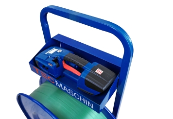 Chariot dérouleur pour feuillard de cerclage en PET, diamètre de noyau 250  - 406 mm, TecMaschin 