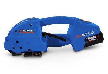 Kit de cerclage par accu Profi : chariot de déroulement, appareil de cerclage Profi avec accu de rechange, PET feuillard de cerclage, TecMaschin 